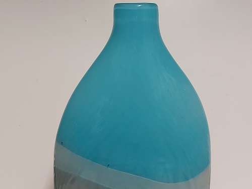 STUNNING VINTAGE 1960s MURANO AQUA BLUE AND GREY OPALESCENT ART GLASS FLAT BOTTLE VASE