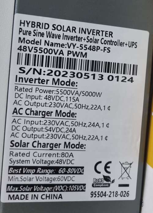 Solar Inverter 5Kva 48V