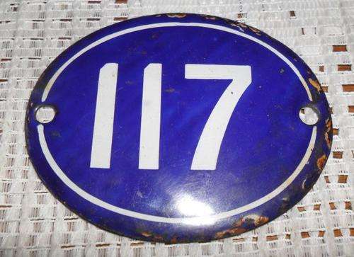 ENAMEL NUMBER 117 -8.5CM X 6.5CM