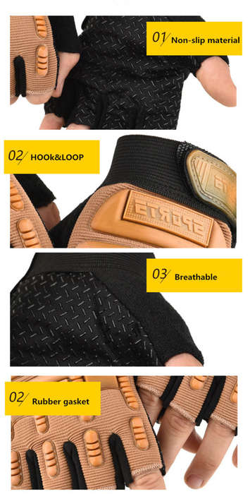#3 Half Finger Glove Tactical Rubber Knuckle - KHAKI