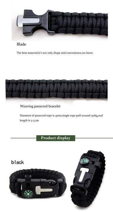 Paracord Survival Flint & Steel  5 in 1 Armband