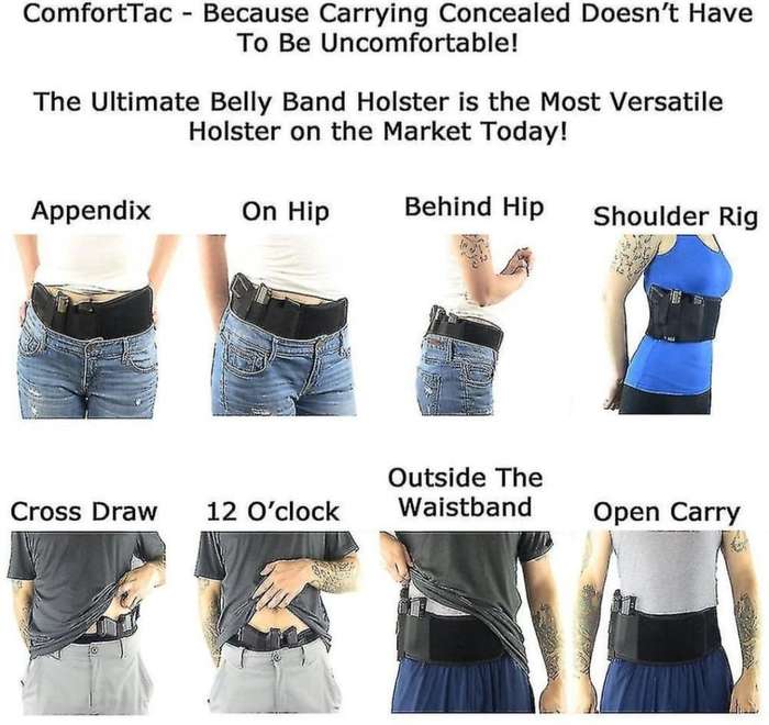 Right Hand Multifunction Outdoor Neoprene Fabric Belly Waistband Concealed Holster - Black
