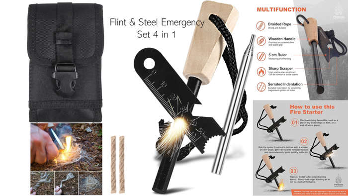 Flint & Steel Emergency Set 4 in 1 - Black