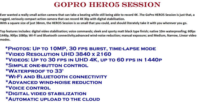 GOPRO HERO5 SESSION WITH CASE AND ACCESSORIES IN VERY GOOD CONDITION