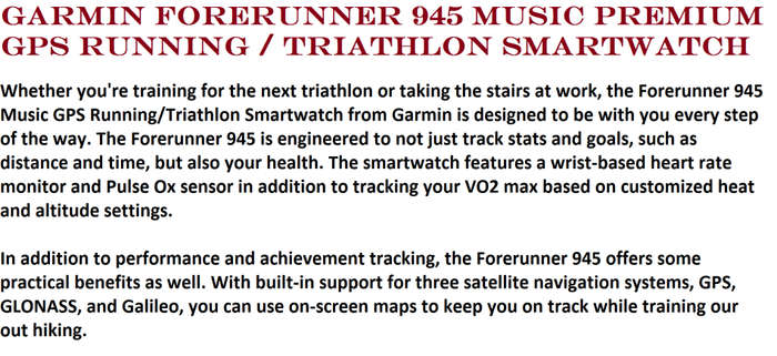 Garmin Forerunner 945 Music Premium GPS Running / Triathlon Smartwatch - Black