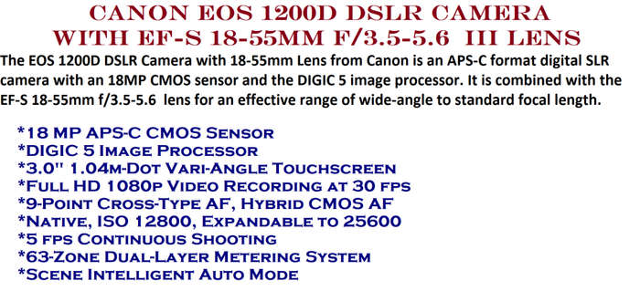 Canon EOS 1200D 18MP DSLR Camera , FULL HD MOVIES,18-55mm Lens,CANON  BAG, VERY GOOD CONDITION