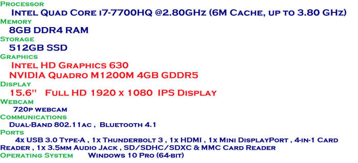 Lenovo ThinkPad P51, Intel Quad-Core i7-7700HQ, 8GB DDR4 RAM, 512GB SSD, 15.6" FHD,4GB NVIDIA Quadro
