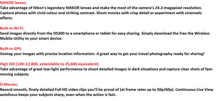 Nikon D5300 24MP DSLR with Nikon 18-55mm f/3.5-5.6G VR Lens , NIKON BAG IN EXCELLENT CONDITION