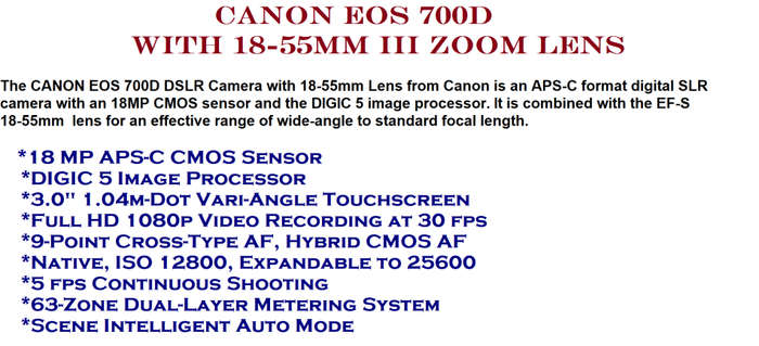 CANON EOS 700D 18MP DSLR, FULL HD VIDEOS , WITH 18-55MM III ZOOM LENS WITH LOWEPRO BAG