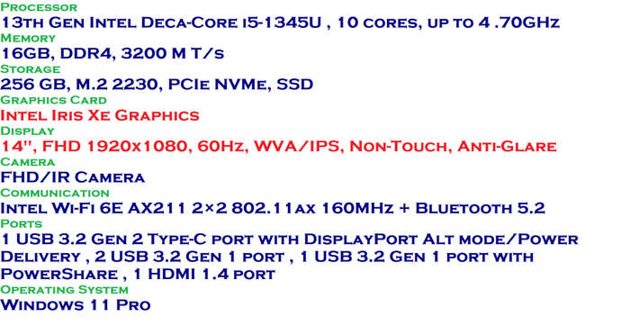 Dell Latitude 3440, 13th Gen i5-1335U, 16GB RAM, 256GB SSD, Intel Iris Xe Graphics, 14` FHD 1920 x 1