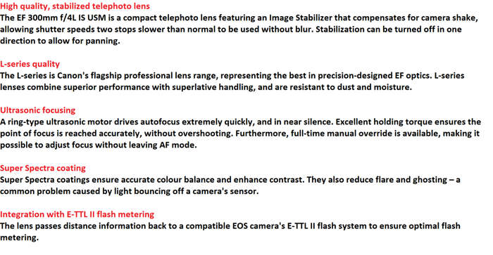 Canon EF 300mm f/4L IS USM Telephoto Fixed Lens for Canon SLR Cameras