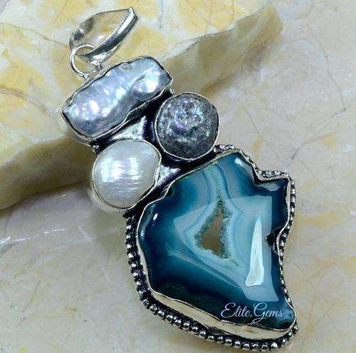 ENORMOUS! BREATHTAKING DRUZY & BIWA PEARL PENDANT 3"!