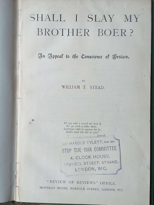 SHALL I SLAY MY BROTHER BOER? BY W.T. STEAD - 64 PAGES