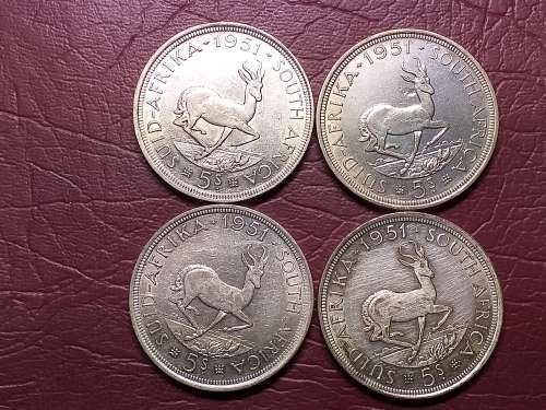 A LOT OF 4 x 1951 SA UNION 5 SHILLINGS - [Bid per coin to take all.]