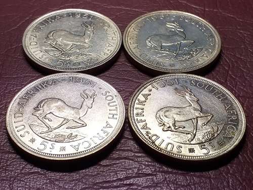 A LOT OF 4 x 1951 SA UNION 5 SHILLINGS - [Bid per coin to take all.]