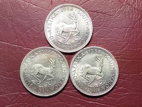 A LOT OF 3 x 1958 SA UNION 5 SHILLINGS - [Bid per coin to take all.]