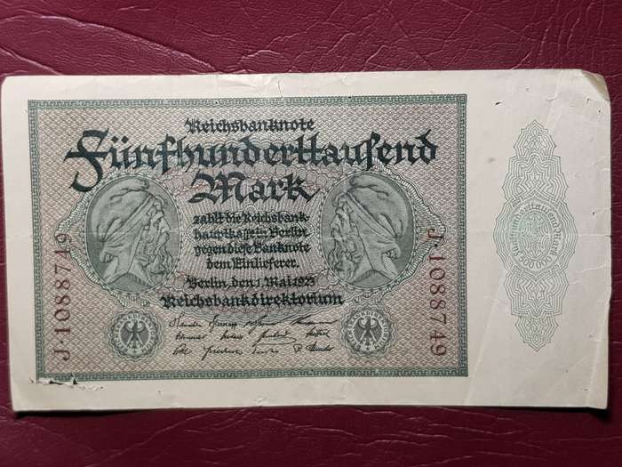 1923 Germany 500 000 Mark Reichsbanknote