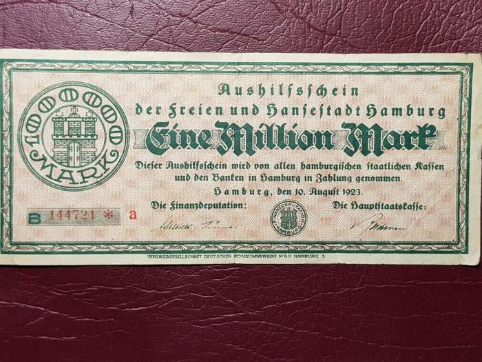 1923 Federal State of Hamburg (German Notgeld) 1 000 000 Mark