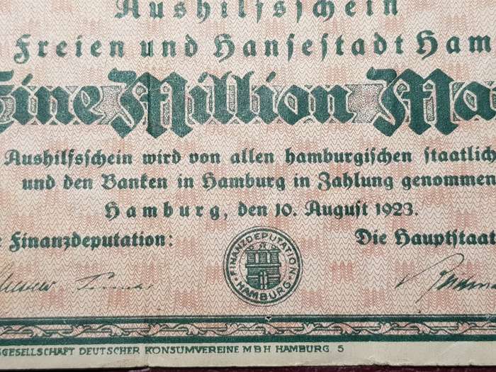 1923 Federal State of Hamburg (German Notgeld) 1 000 000 Mark