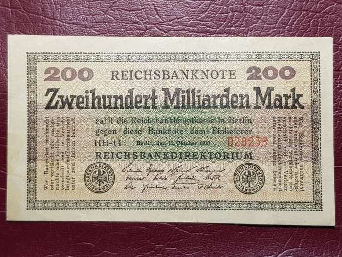 1923 Germany 200 000 000 000 Mark Reichsbanknote