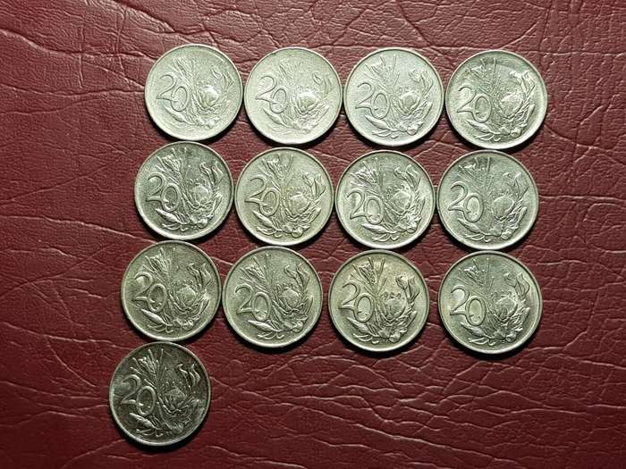 A Lot Of 13 RSA Nickel 20 Cent Coins - Different dates - [Bid per coin to take all]