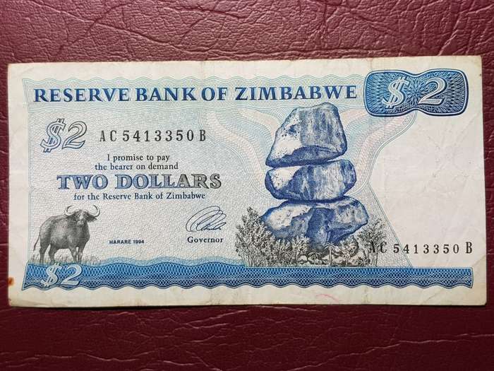 1994 Harare Zimbabwe 2 Dollar Note - Leonard Ladislas Tsumba Governor