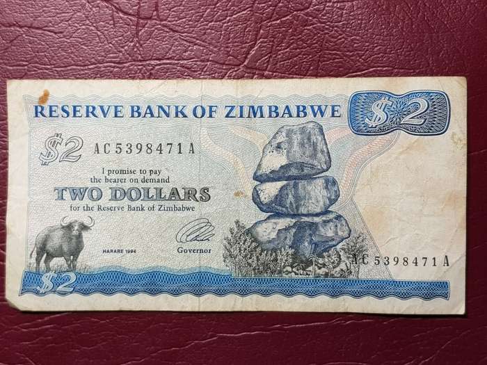 1994 Harare Zimbabwe 2 Dollar Note - Leonard Ladislas Tsumba Governor