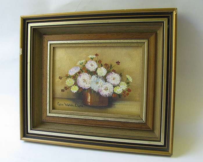 WOW !! AN ORIGINAL OIL ON BOARD PAINTING DEPICTING A FLORAL ARRANGEMENT BY CELIA WALSH-DIEHL