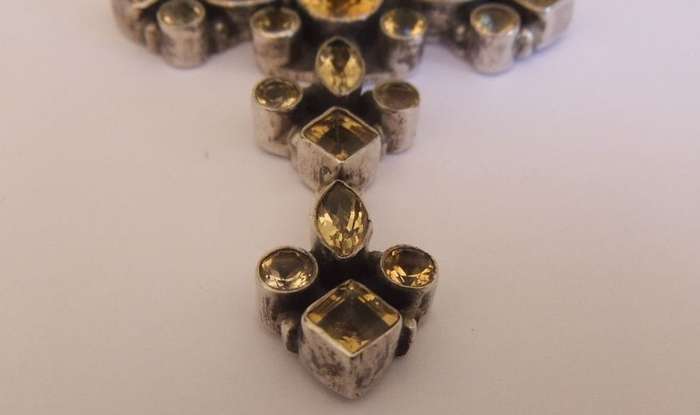 AN AMAZING "" HUGE "" SOLID STERLING SILVER CROSS PENDANT SET WITH EYE CATCHING FACETED STONES !!