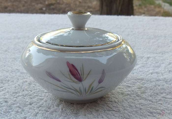 A REALLY CLASSY VINTAGE GERMAN PORCELAIN SUGAR BOWL WITH LID BY BAREUTHER ...NO DAMAGE !!
