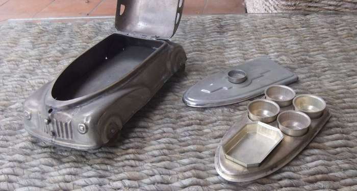 THE COOLEST FIND !! A 1930`S TIN METAL CAR SHAPED "CONTAINER" FOR BETEL NUTS - EASY TO RESEARCH !!