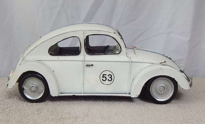 A TOTALLY COOL VINTAGE LOOK "" EXTRA BIG "" TIN METAL VOLKSIE ... WITH RACING STRIPES !! A FUN FIND