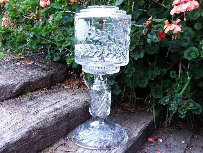 AMAZING FIND !! A TALL HEAVY ALMOST 4KG 2 PIECE CUT GLASS LAMP !! NEVER SEEN BEFORE !!