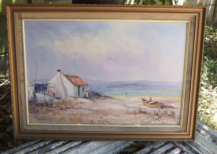 HIGH VALUE !! A LARGE ORIGINAL OIL ON BOARD SEASCAPE PAINTING BY WELL KNOWN ARTIST WILHELM PLONER !!