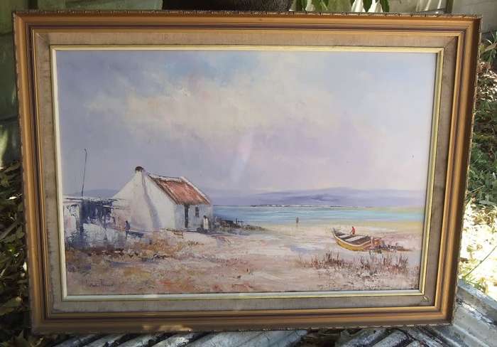 HIGH VALUE !! A LARGE ORIGINAL OIL ON BOARD SEASCAPE PAINTING BY WELL KNOWN ARTIST WILHELM PLONER !!