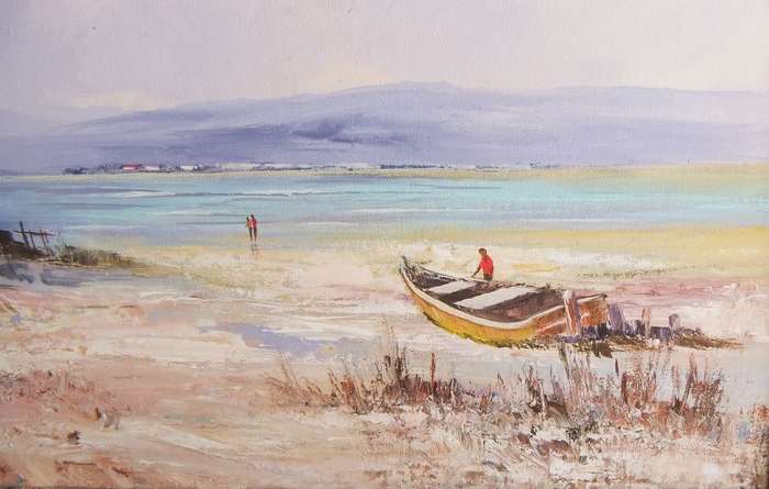 HIGH VALUE !! A LARGE ORIGINAL OIL ON BOARD SEASCAPE PAINTING BY WELL KNOWN ARTIST WILHELM PLONER !!