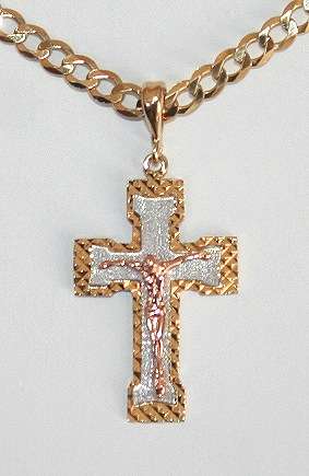 REDUCED MADLY - Exclusive 9k / 9ct gold, 3 colour CRUCIFIX = a STUNNER. Ready for you. Last one!