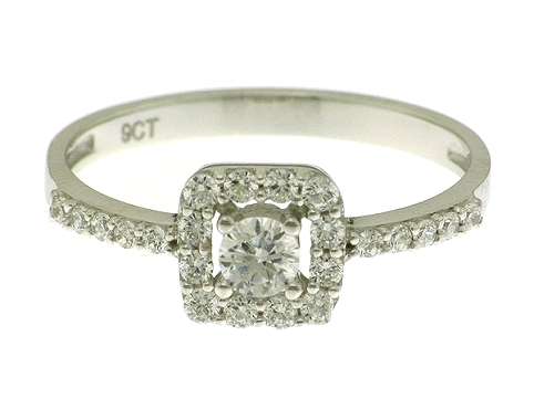 9k / 9ct white gold Dress or Engagement Ring: simulated diamonds =GLAMOROUS. Limited!
