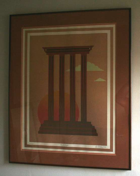Greek columns & sunset PRINT: signed, limited, 20/200, framed in anodised aluminium, behind glass