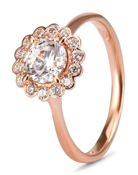 9k / 9ct rose gold Engagement or Dress petal halo RING: simulated diamonds GLAMOROUS. Last one!