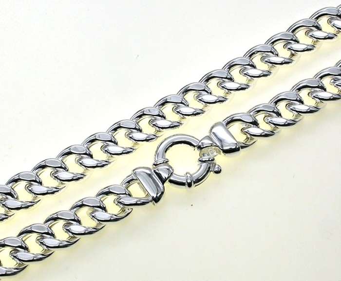 Bevelled curb Signoretti CHAIN: 13mm wide, 45cm, sterling silver. BROAD & BOLD