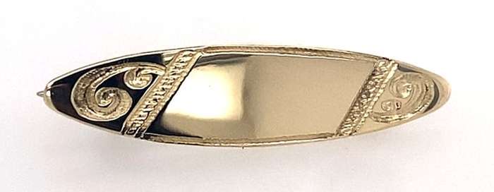 9k / 9ct gold baby / child BROOCH: oval, engraved. Last one!