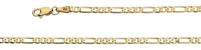 9k / 9ct gold BRACELET: 3+1 Figaro, 2.7mm wide, 19cm