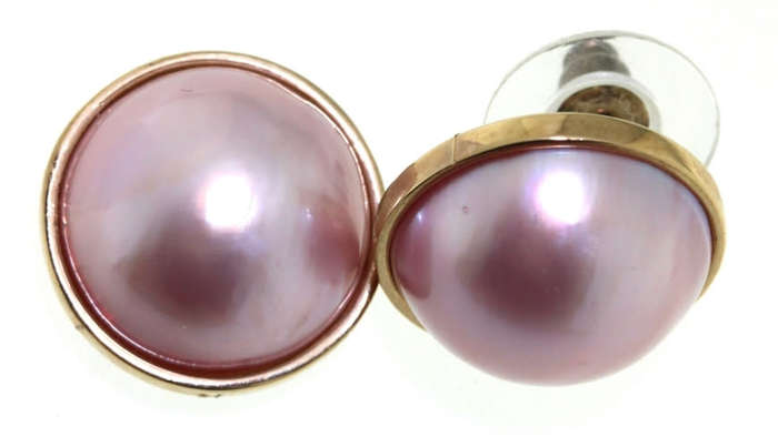 9k / 9ct gold & pink Mabe Pearl EARRINGS. Last pair!
