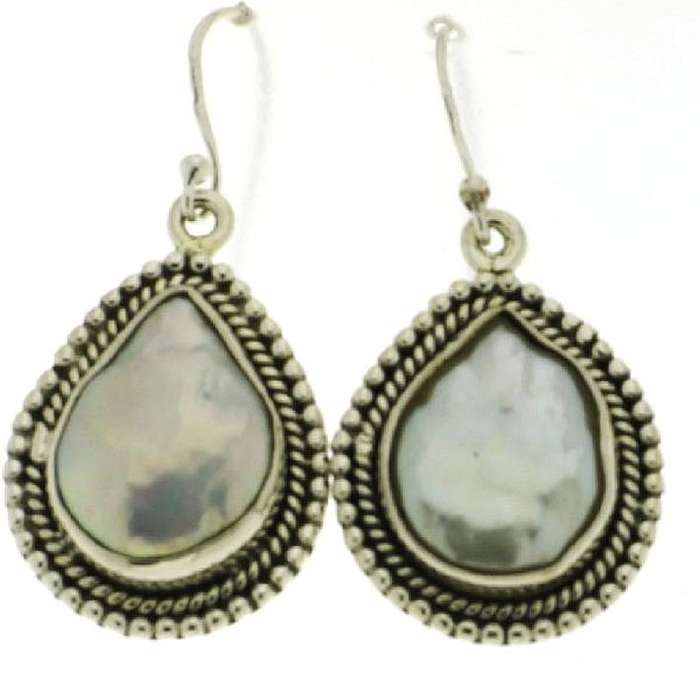 Drop Earrings: Keshi pearls, sterling silver, 41x21mm. Last pair!