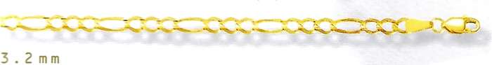 9ct gold CHAIN: 3+1 Figaro Larga, 3.2mm wide, 60cm
