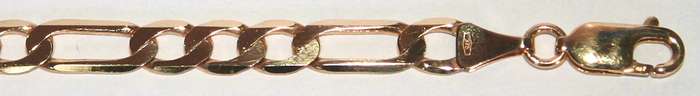 9k / 9ct gold BRACELET: 3+1 Figaro, 6mm wide, 22cm. Ready for you. Last one!