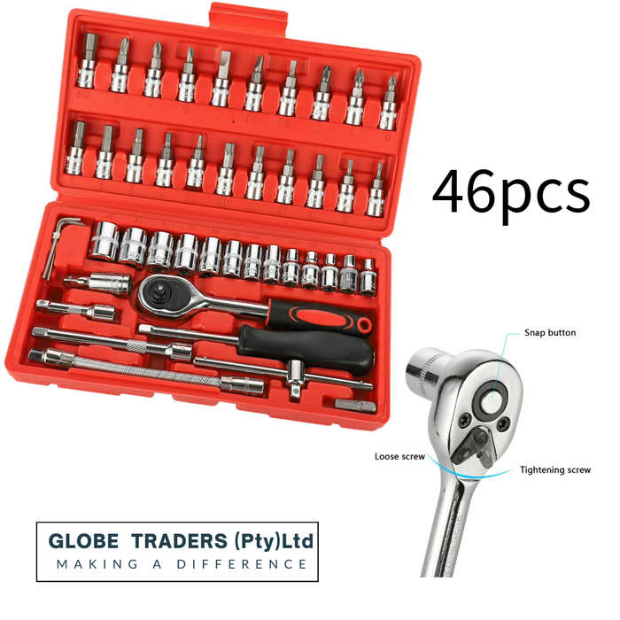 46 Pcs Drive Socket Ratchet Wrench Set with Bit Socket Set Metric and Extension Bar