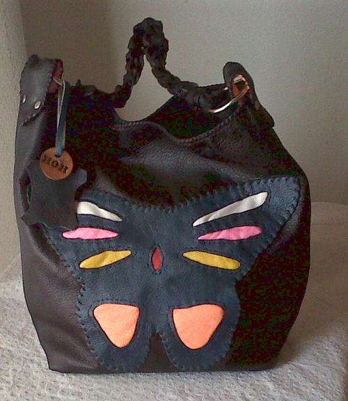 Genuine Leather Handcrafted Black Butterfly Handbag