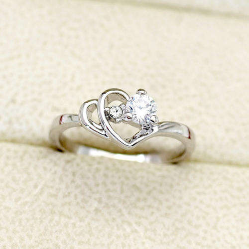 Beautiful 18K Real White Gold Plated Double Heart Ring with Austrian Crystal Stellux